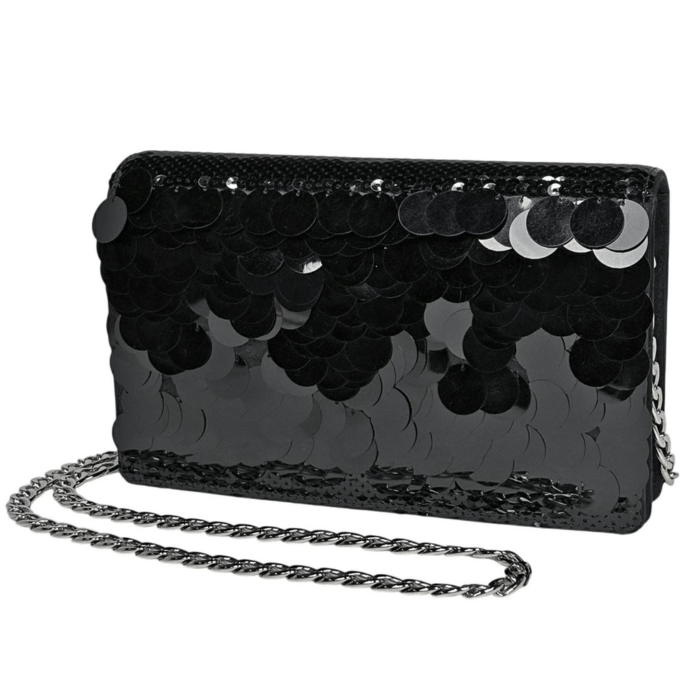 Prada Chain Shoulder Bag Sequins Satin Nero Black